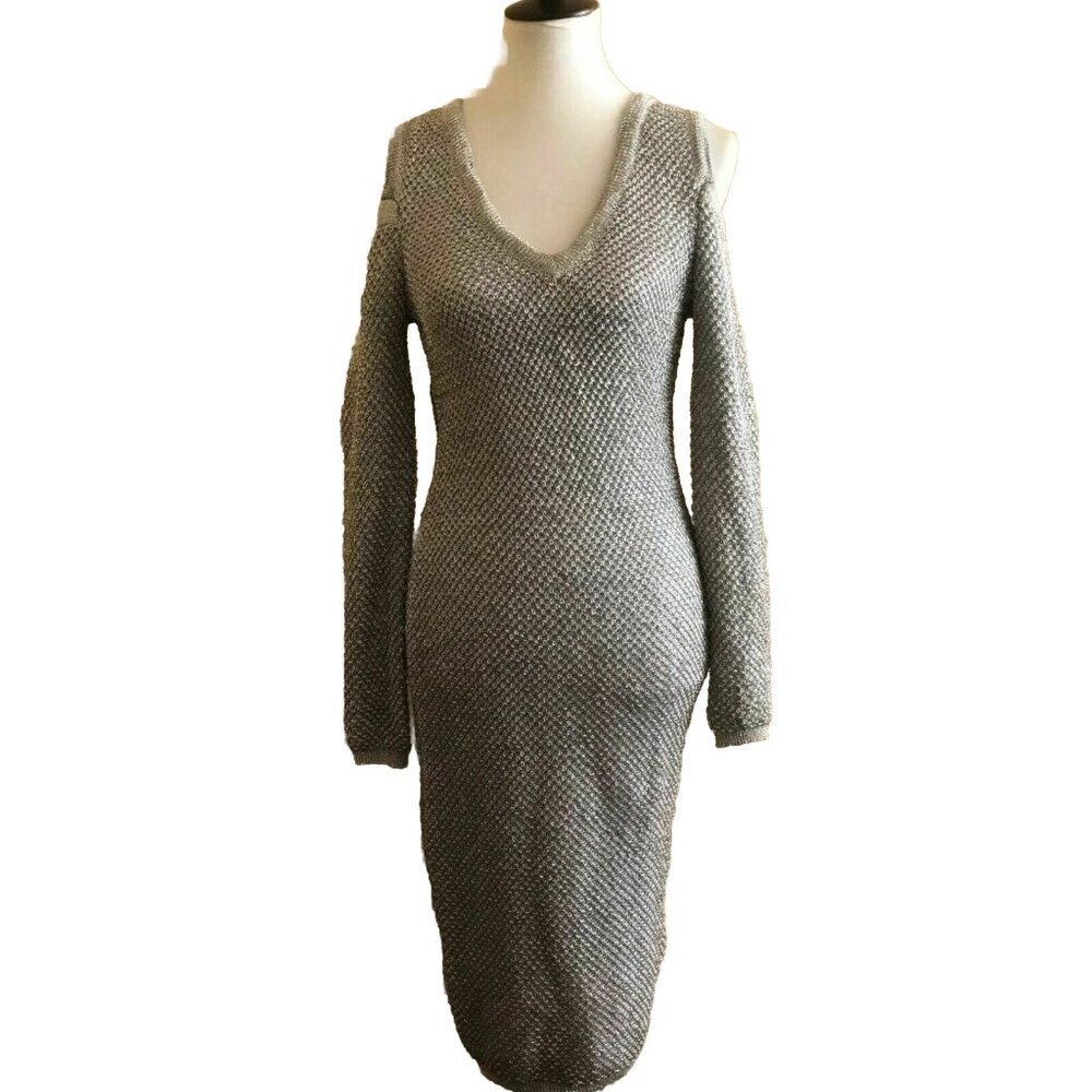 WOW Couture Women’s Gold Metallic Cold Shoulder Bodycon Sheath Dress Size S - Picture 3 of 11